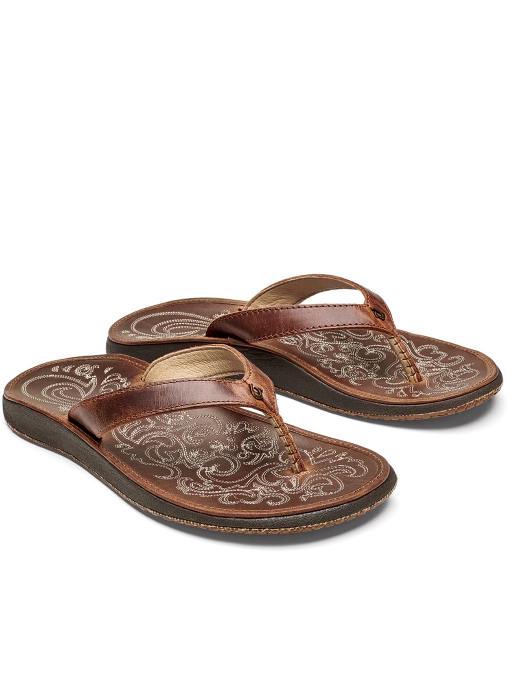 OluKai Paniolo Brown Leather Flip Flop Sandals Shoes 6 - Picture 1 of 7